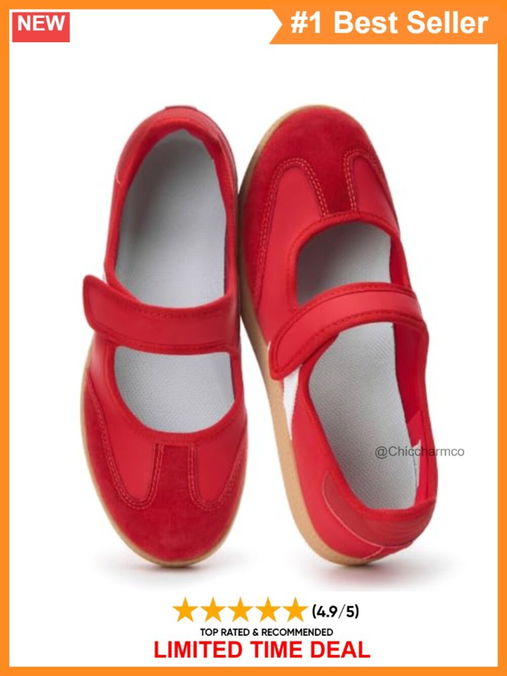 Mary Jane Sneakers Women Comfort Walking Flats Faux Leather Hook & Loop